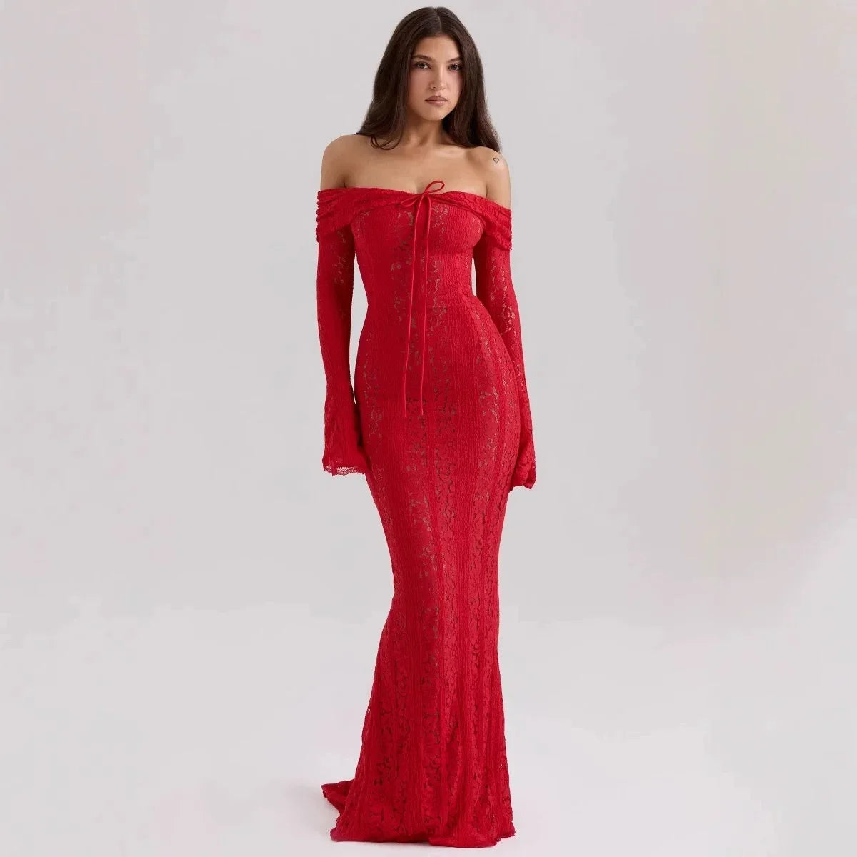 Suninheart White Evening Dresses for Events Red Long Sleeve Lace Elegant Party Dresses 2025 Women Luxury Wedding Prom Dress Gown Urban Fashion Icon