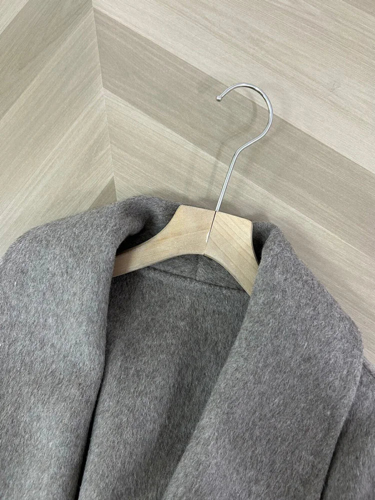Belted Wool Coat with Fox Fur Cuffs