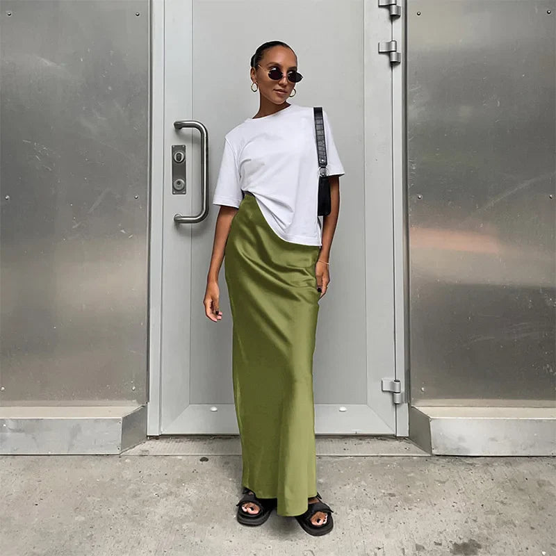 Satin High-Waist Trumpet Maxi Skirt
