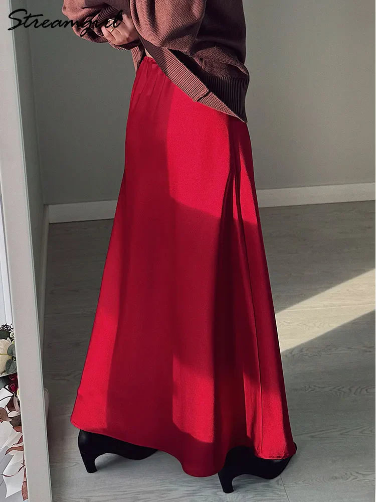Satin Drawstring Maxi Skirt