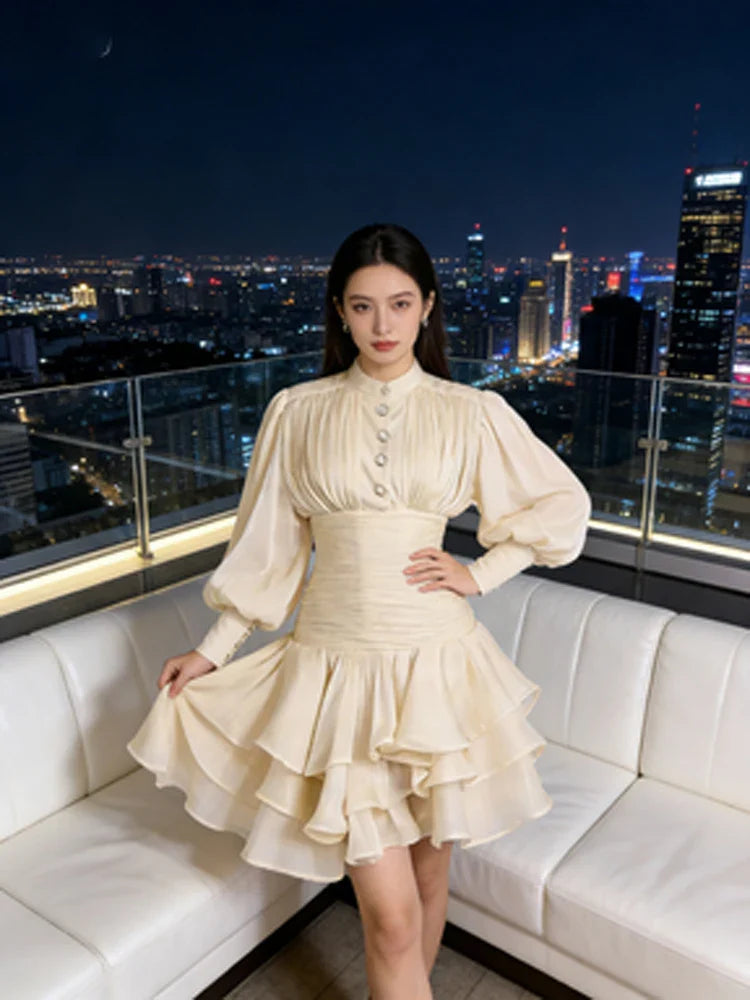 Ruched Puff Sleeve Mini Dress