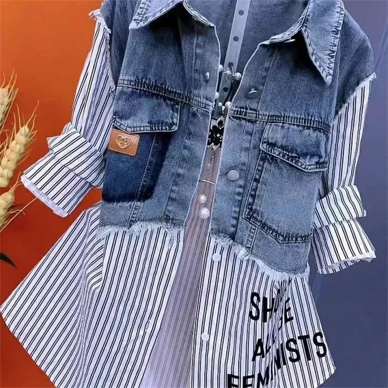Denim Patchwork Shirt Jacket