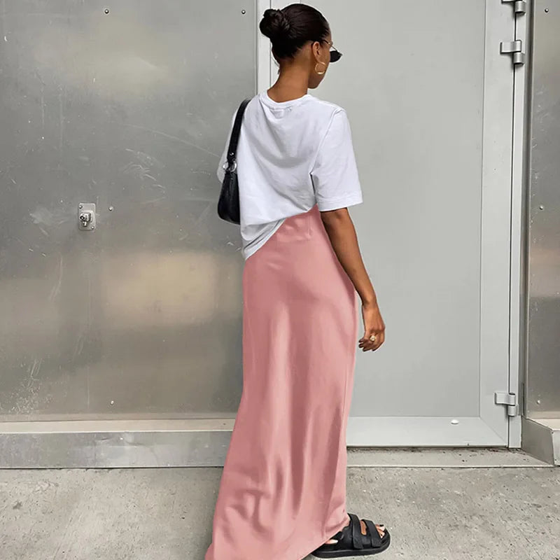 Satin High-Waist Trumpet Maxi Skirt