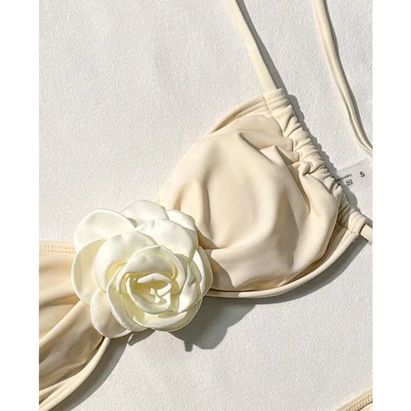 3D Rose Bandeau Bikini Set