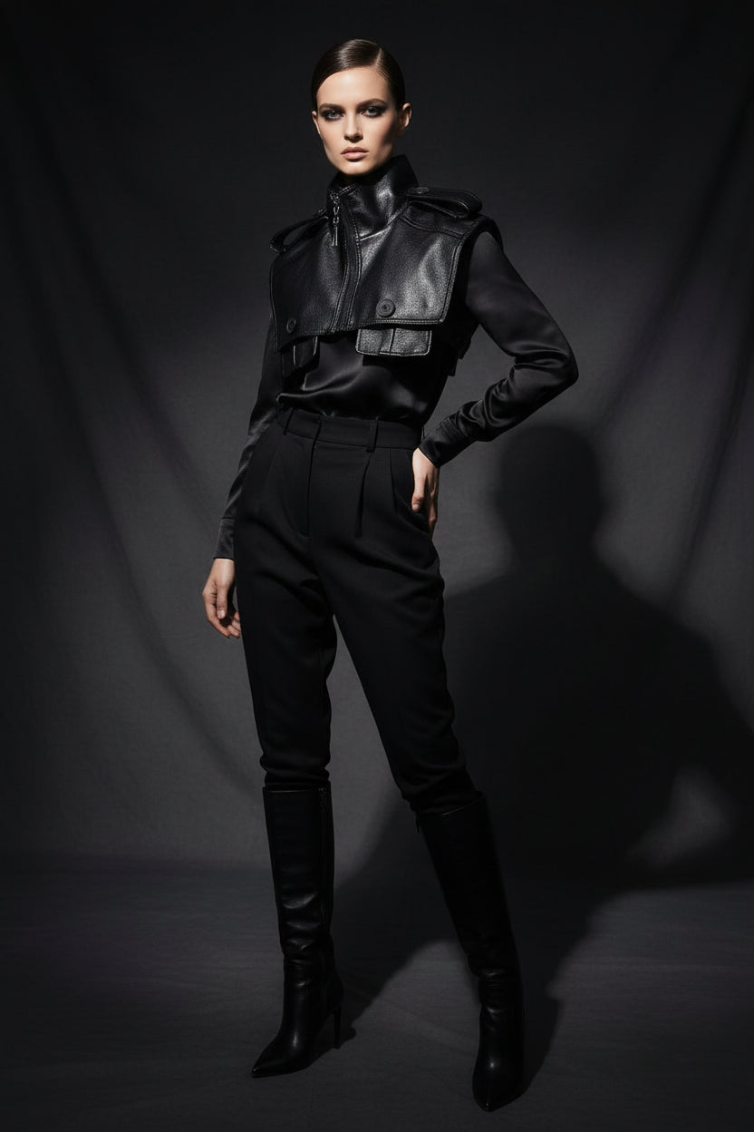Structured Faux Leather Panel Jacket