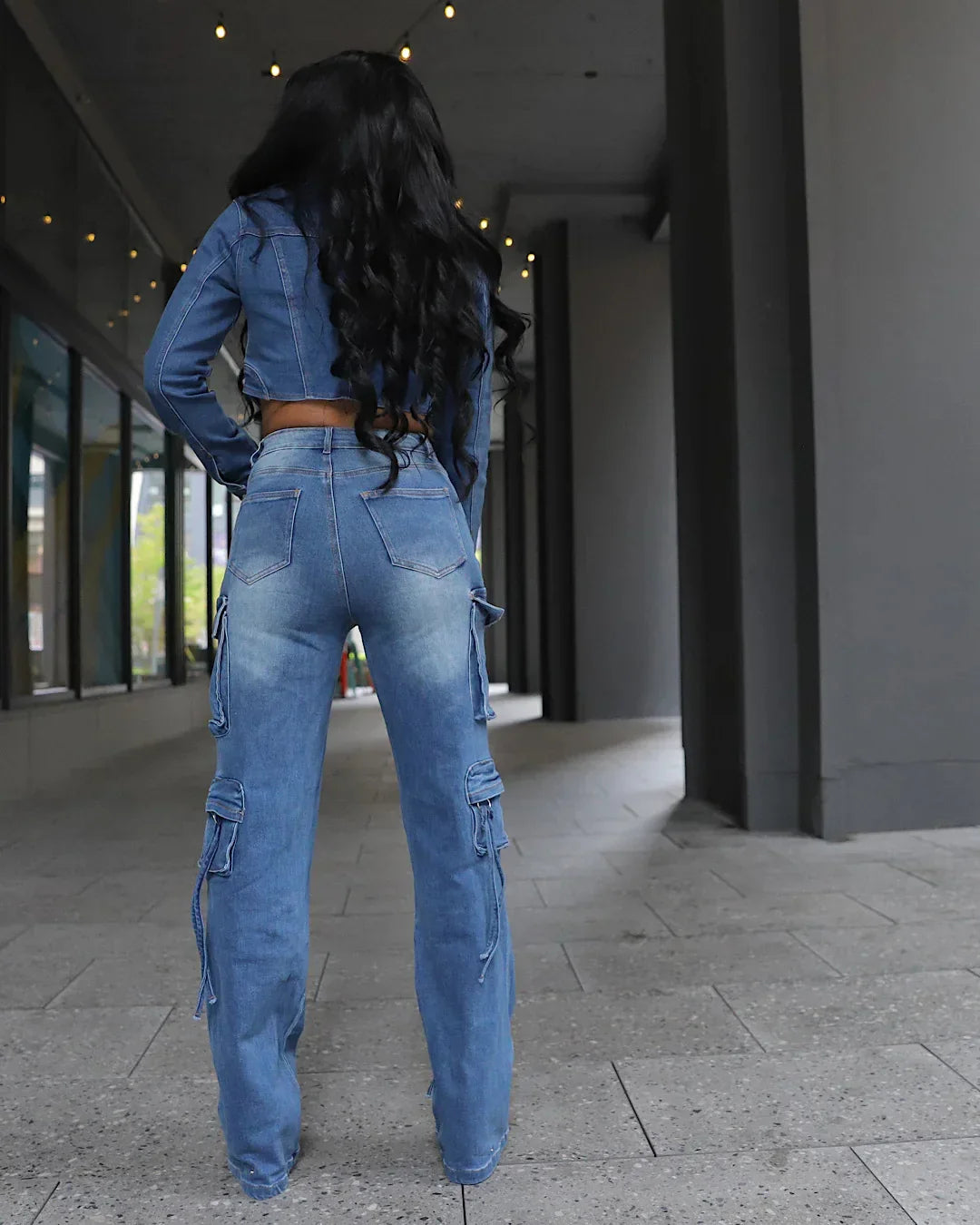 Denim Cropped Two-Piece Pant Set