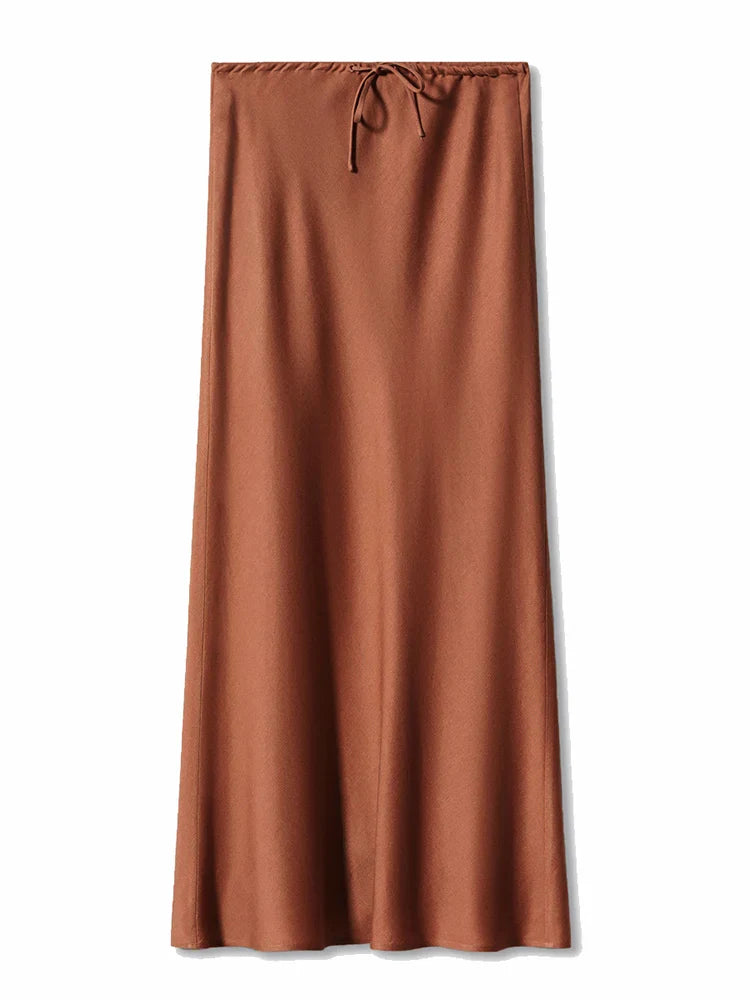 Satin Drawstring Maxi Skirt