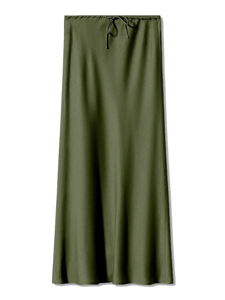 Satin Drawstring Maxi Skirt