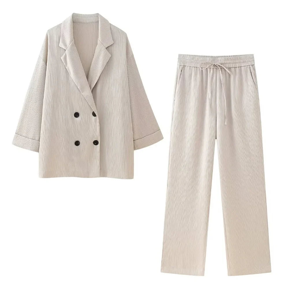 Crinkle Blazer & Wide-Leg Pants