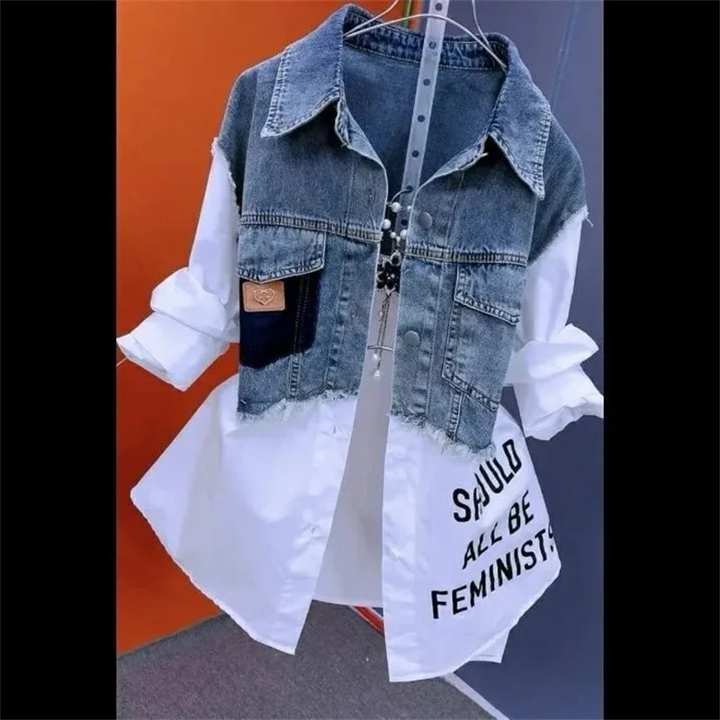 Denim Patchwork Shirt Jacket