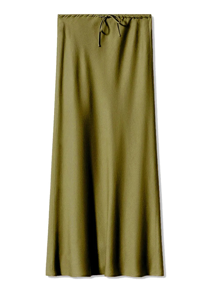Satin Drawstring Maxi Skirt