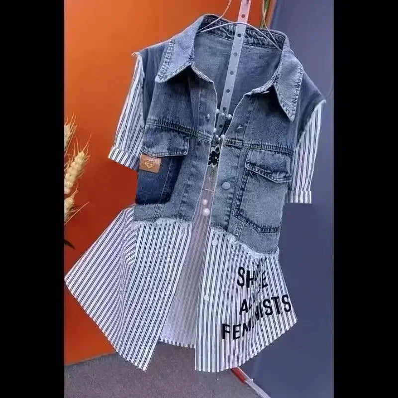 Denim Patchwork Shirt Jacket