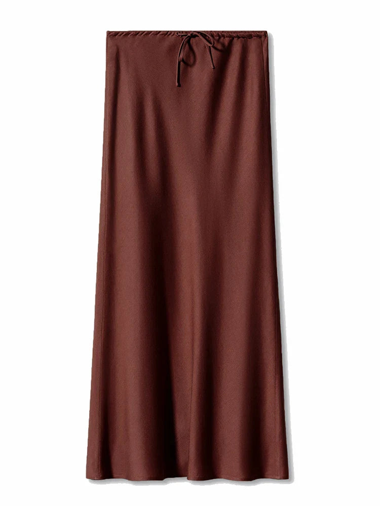 Satin Drawstring Maxi Skirt