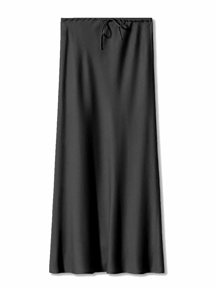 Satin Drawstring Maxi Skirt