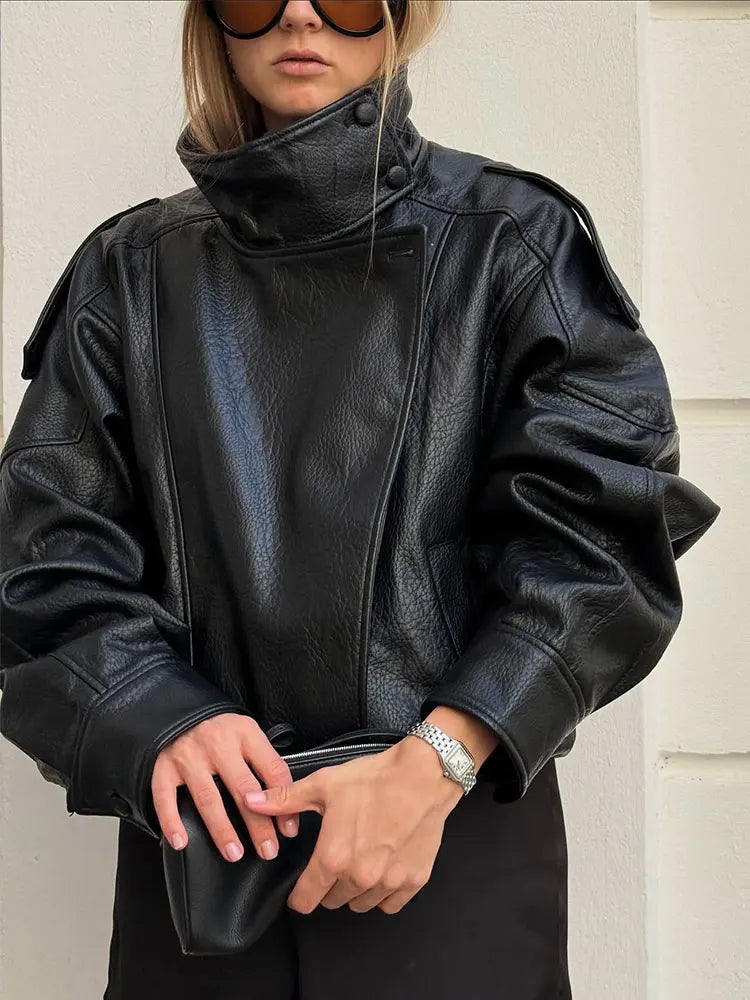 Oversized Faux Leather Moto Jacket