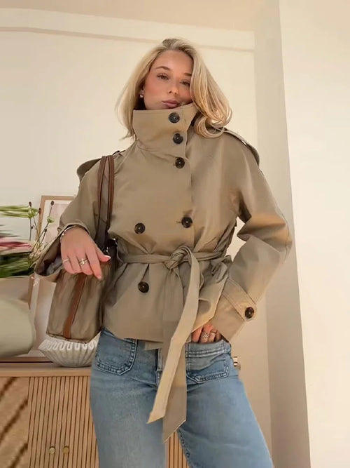 Belted Cropped Trench Jacket Urban Fashion Icon