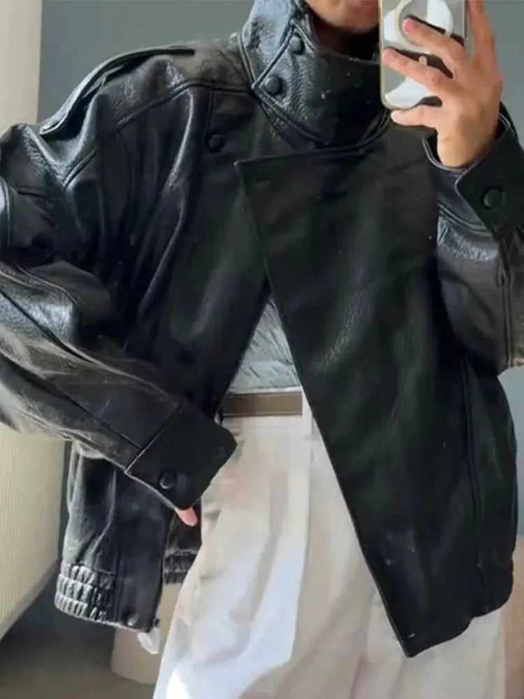 Oversized Faux Leather Moto Jacket