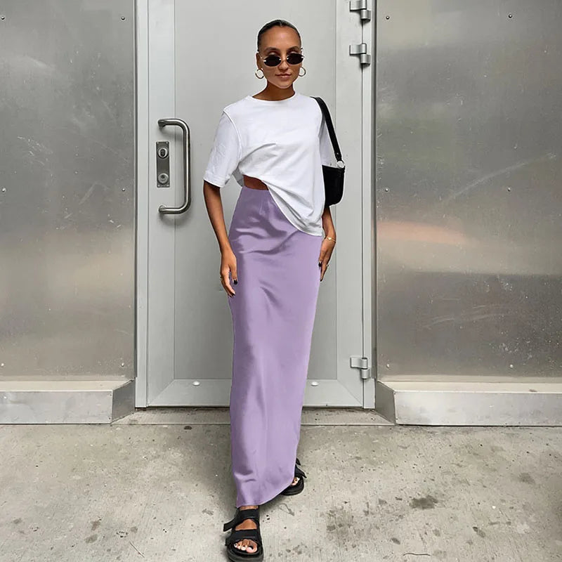 Satin High-Waist Trumpet Maxi Skirt