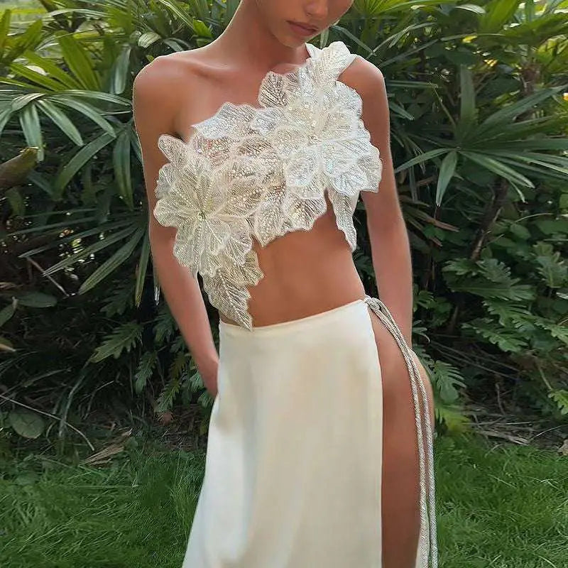 Backless Sequined Lace Split Skirt Suit Royalessencelux