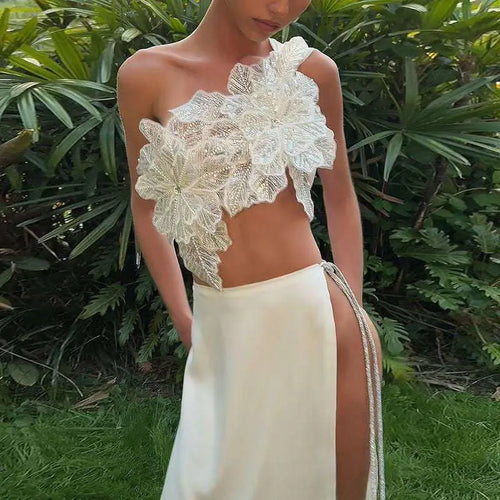 Backless Sequined Lace Split Skirt Suit Royalessencelux