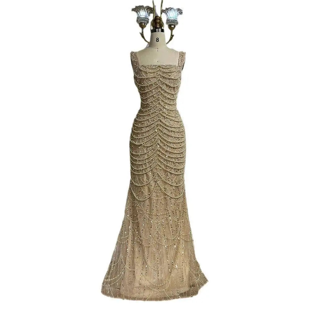 Beaded Nude Elegant Sling Luxury Gown Royalessencelux