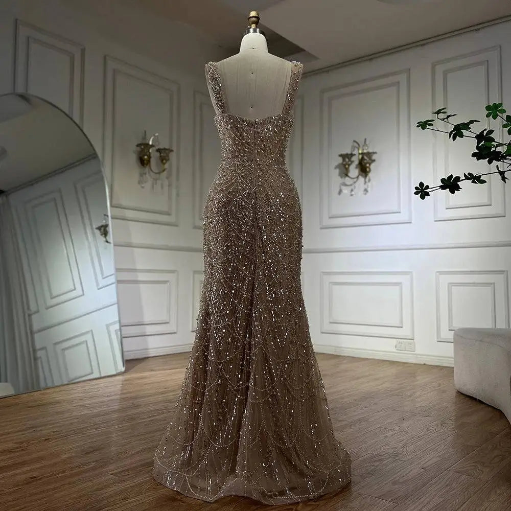Beaded Nude Elegant Sling Luxury Gown Royalessencelux