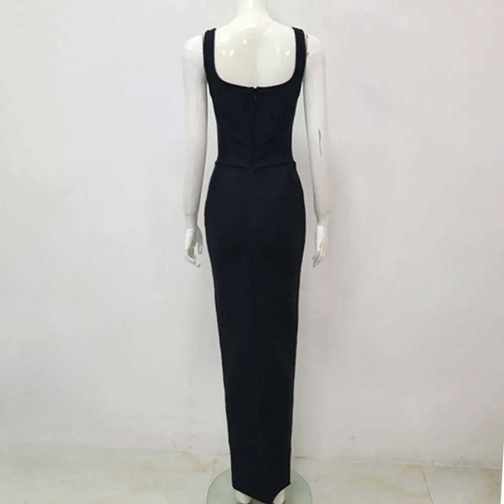 Black Rhinestone Elegant Slim Bandage Evening Dress Royalessencelux