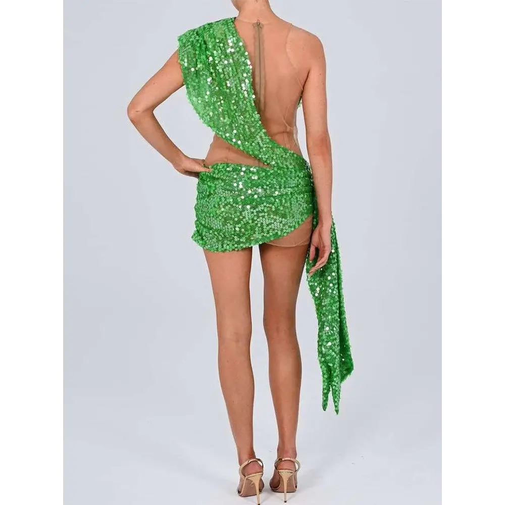 Black Sequined Elegant Shoulder Stitching Dress Royalessencelux