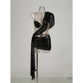 Black Sequined Elegant Shoulder Stitching Dress Royalessencelux