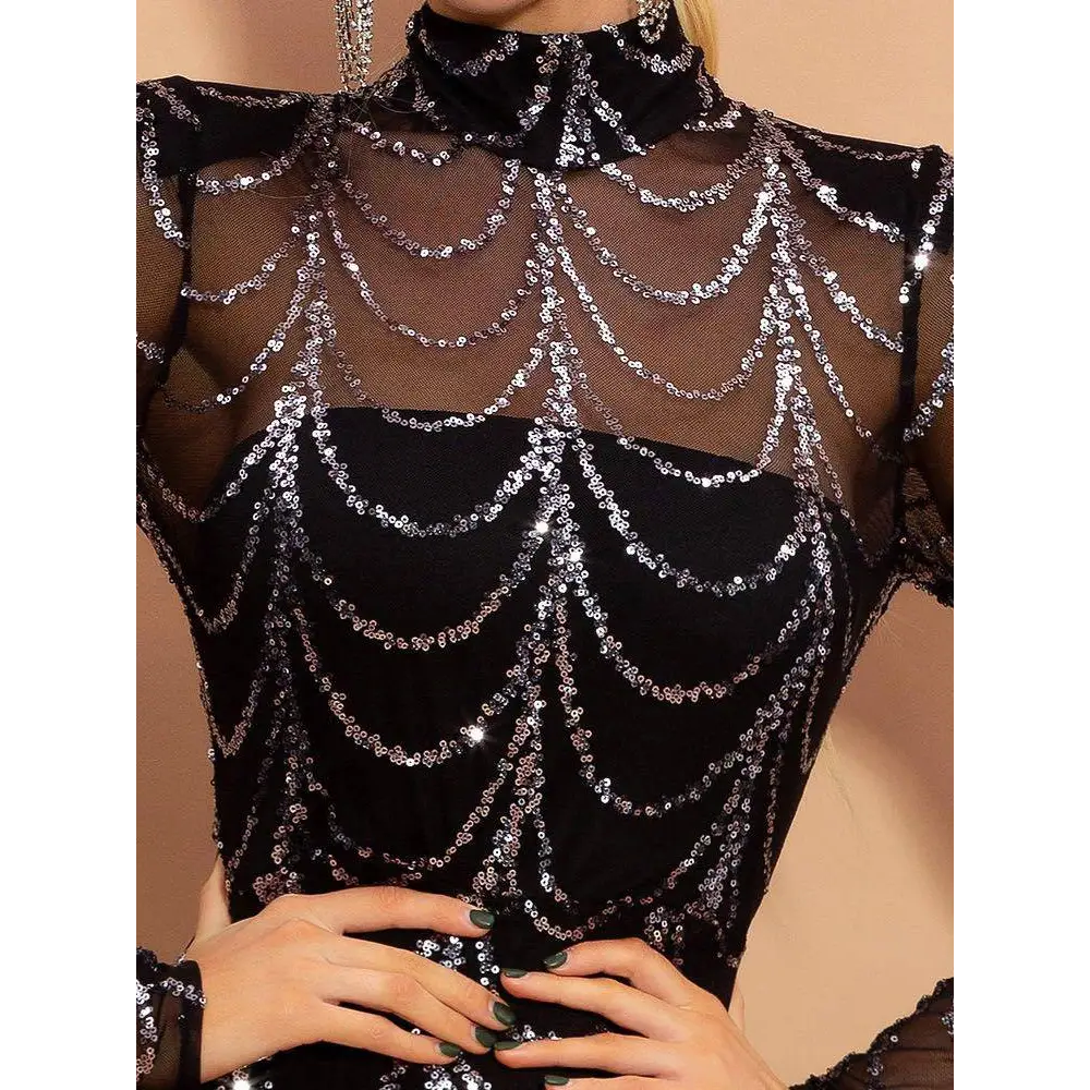 Sequin Mermaid Maxi Dress with Long Sleeves Royalessencelux