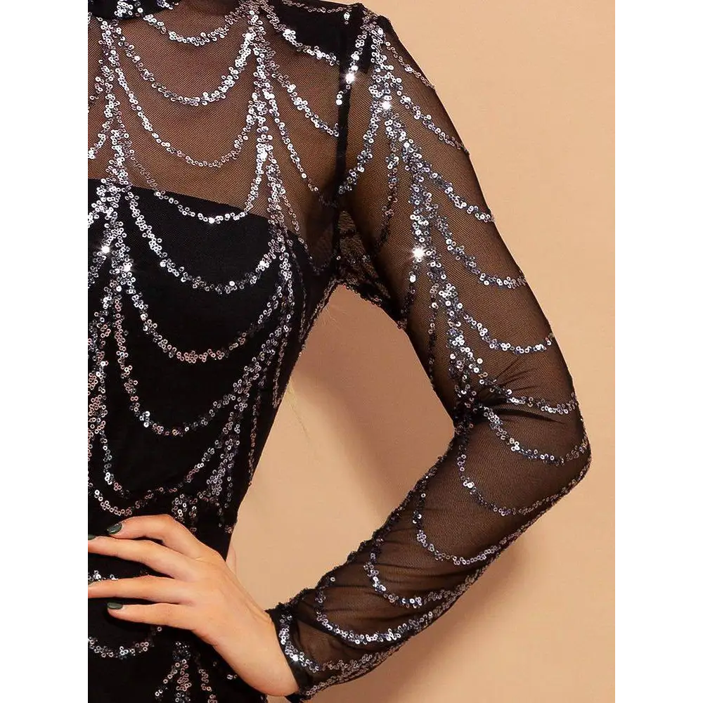 Sequin Mermaid Maxi Dress with Long Sleeves Royalessencelux
