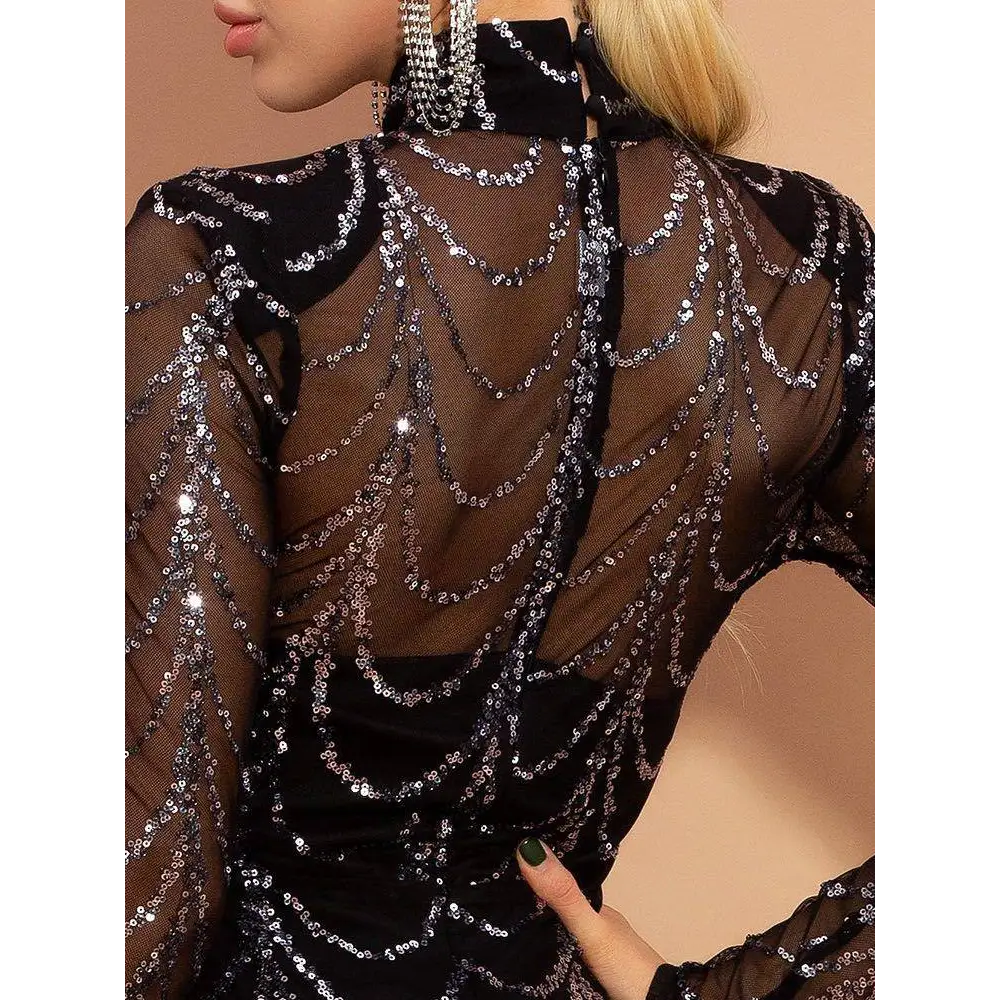 Sequin Mermaid Maxi Dress with Long Sleeves Royalessencelux