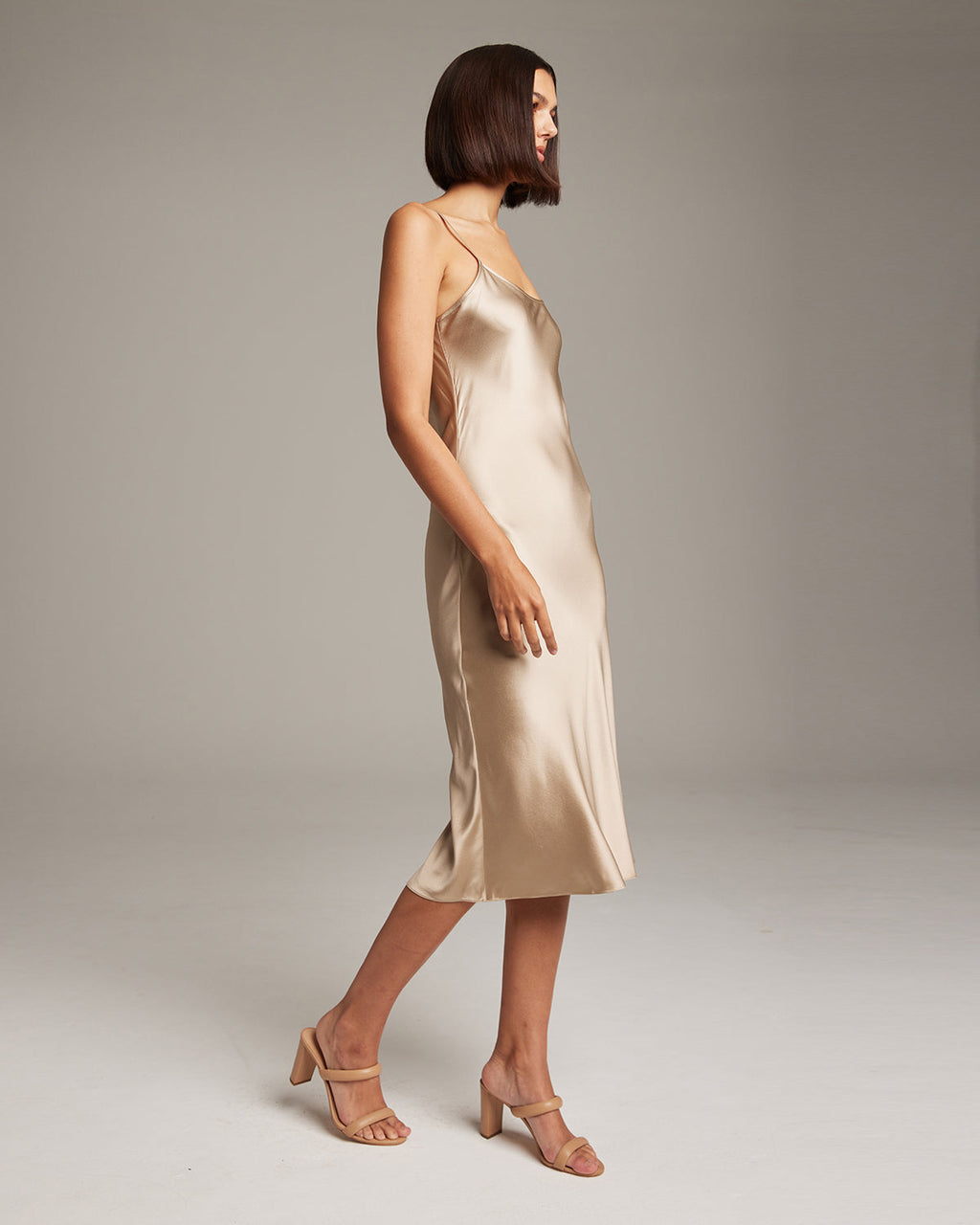 Silk Charmeuse Bias-Cut Midi Slip Dress