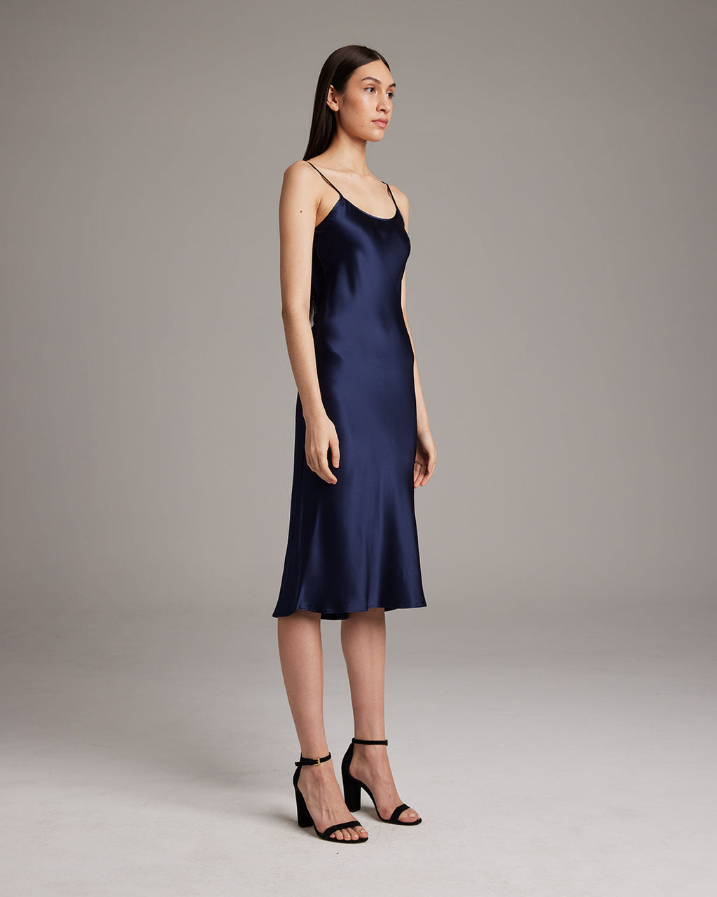 Silk Charmeuse Bias-Cut Midi Slip Dress