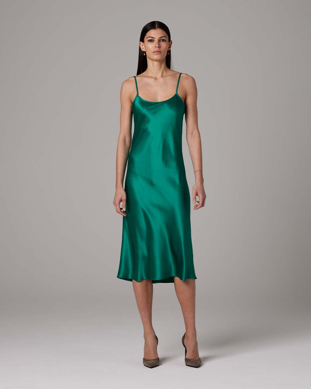 Silk Charmeuse Bias-Cut Midi Slip Dress