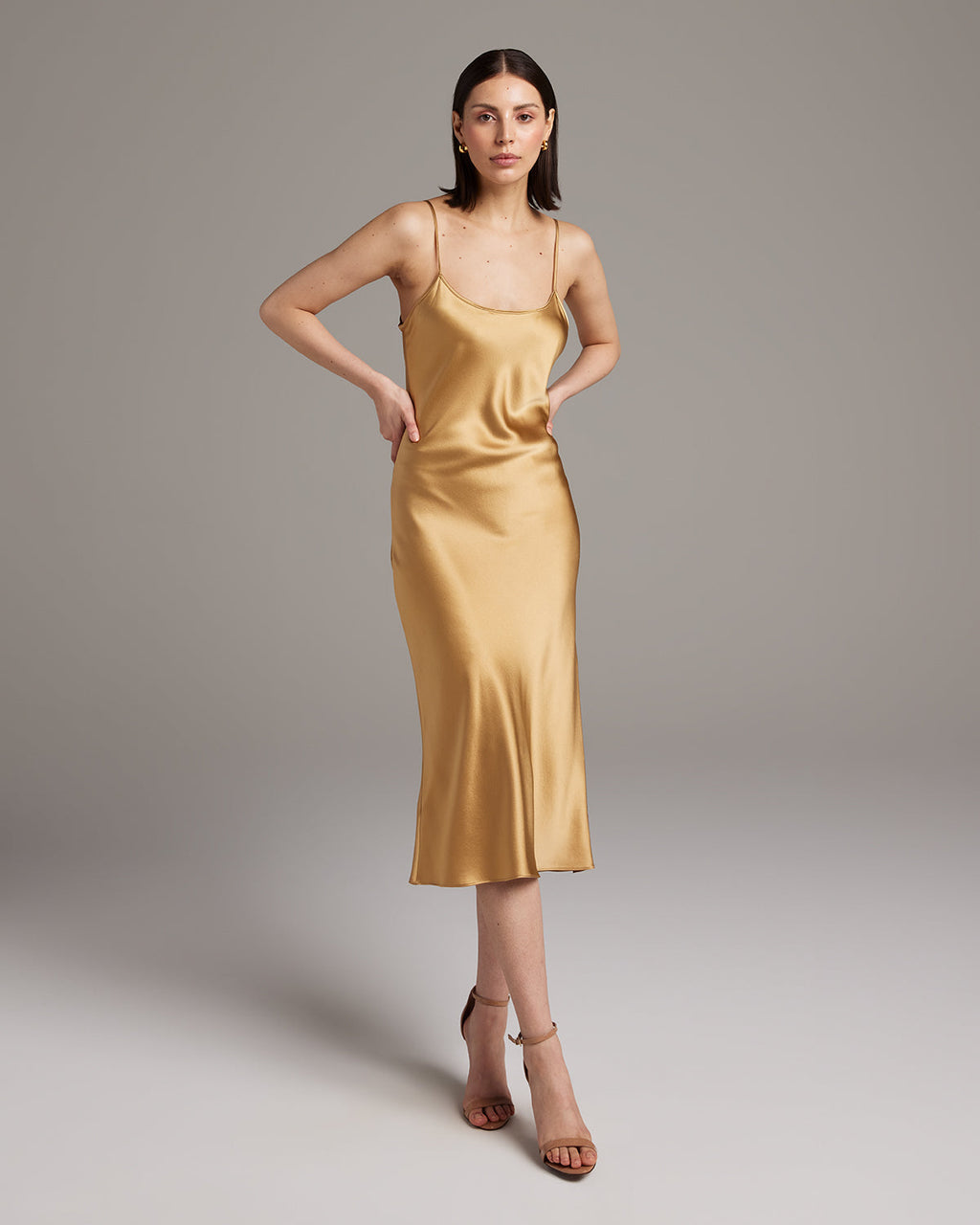 Silk Charmeuse Bias-Cut Midi Slip Dress