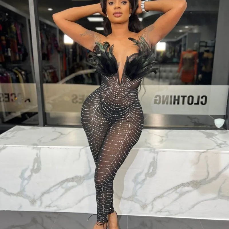 Rhinestone Deep V Jumpsuit