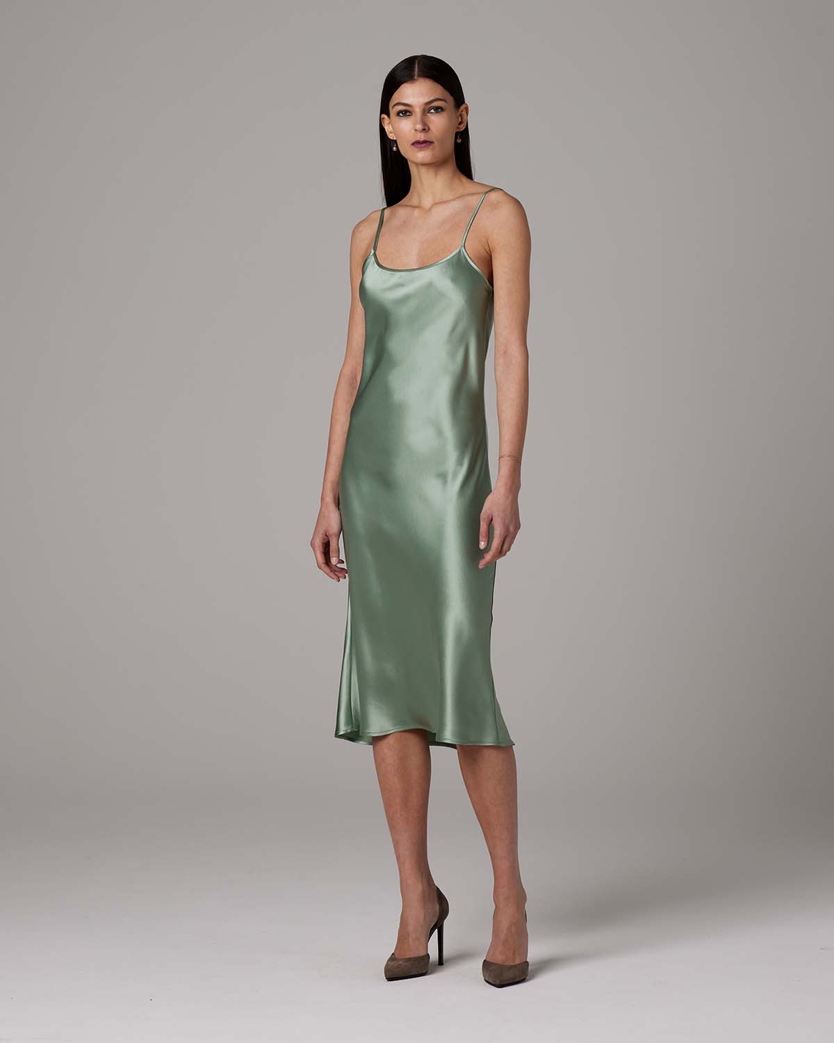 Silk Charmeuse Bias-Cut Midi Slip Dress