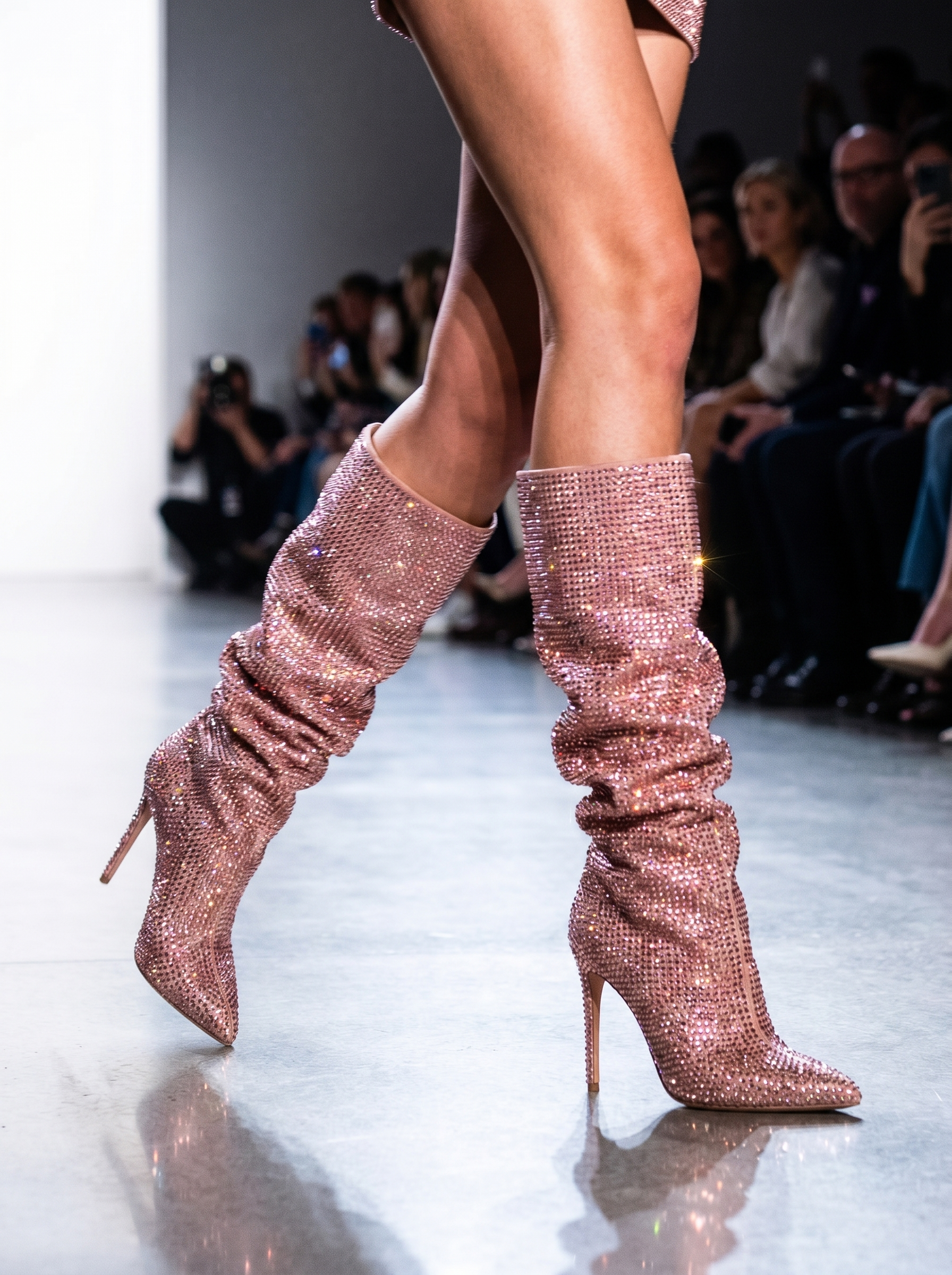 Fashionista Pink Glitter Rhinestone Stiletto Boots