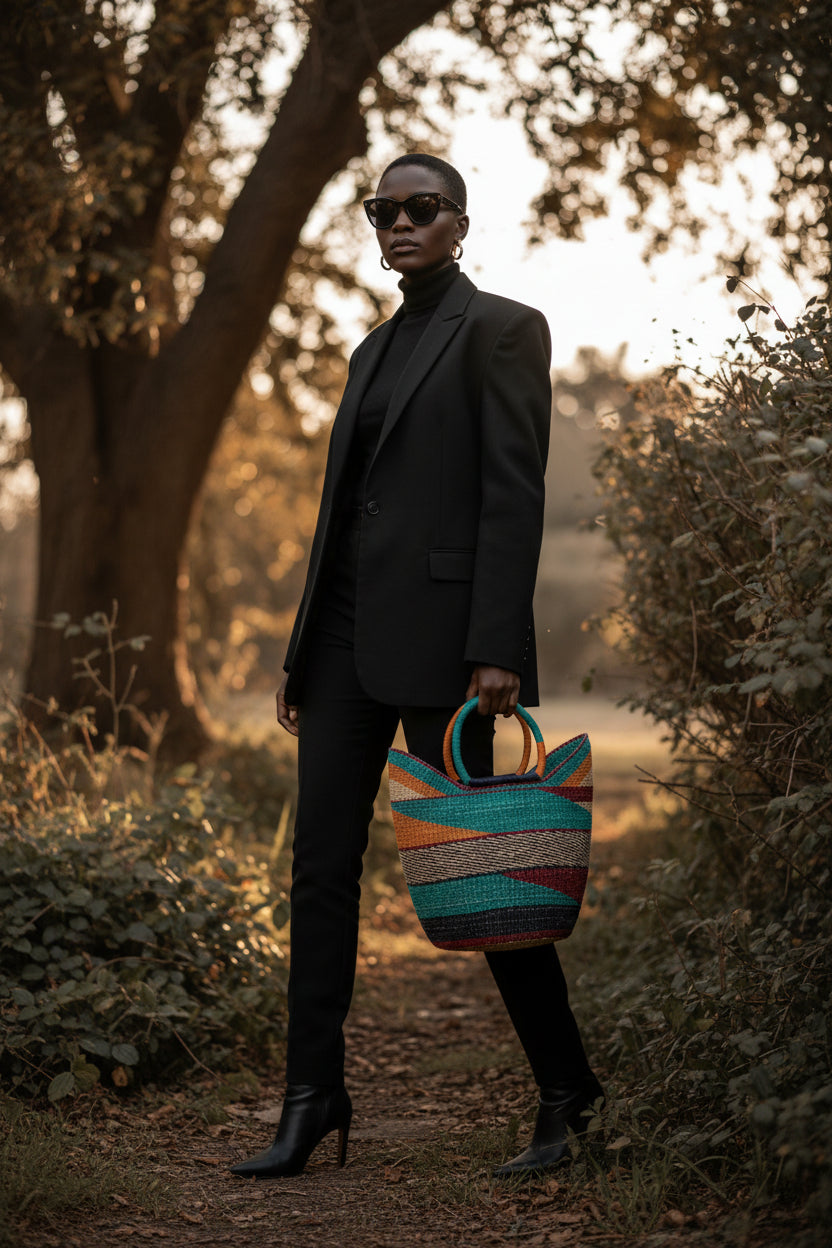 Keteke Colorful Woven Basket – Handwoven Bolga Basket from Ghana Handmade by Akua