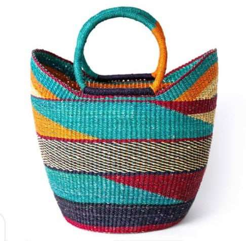 Keteke Colorful Woven Basket – Handwoven Bolga Basket from Ghana Handmade by Akua