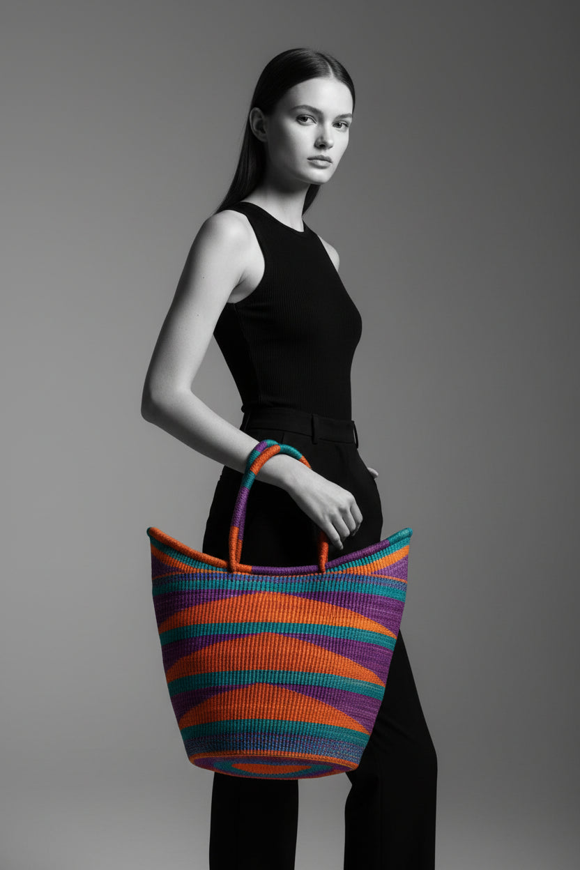 Boku Market Basket – Handwoven Bolga Basket from Ghana Handmade by Akua