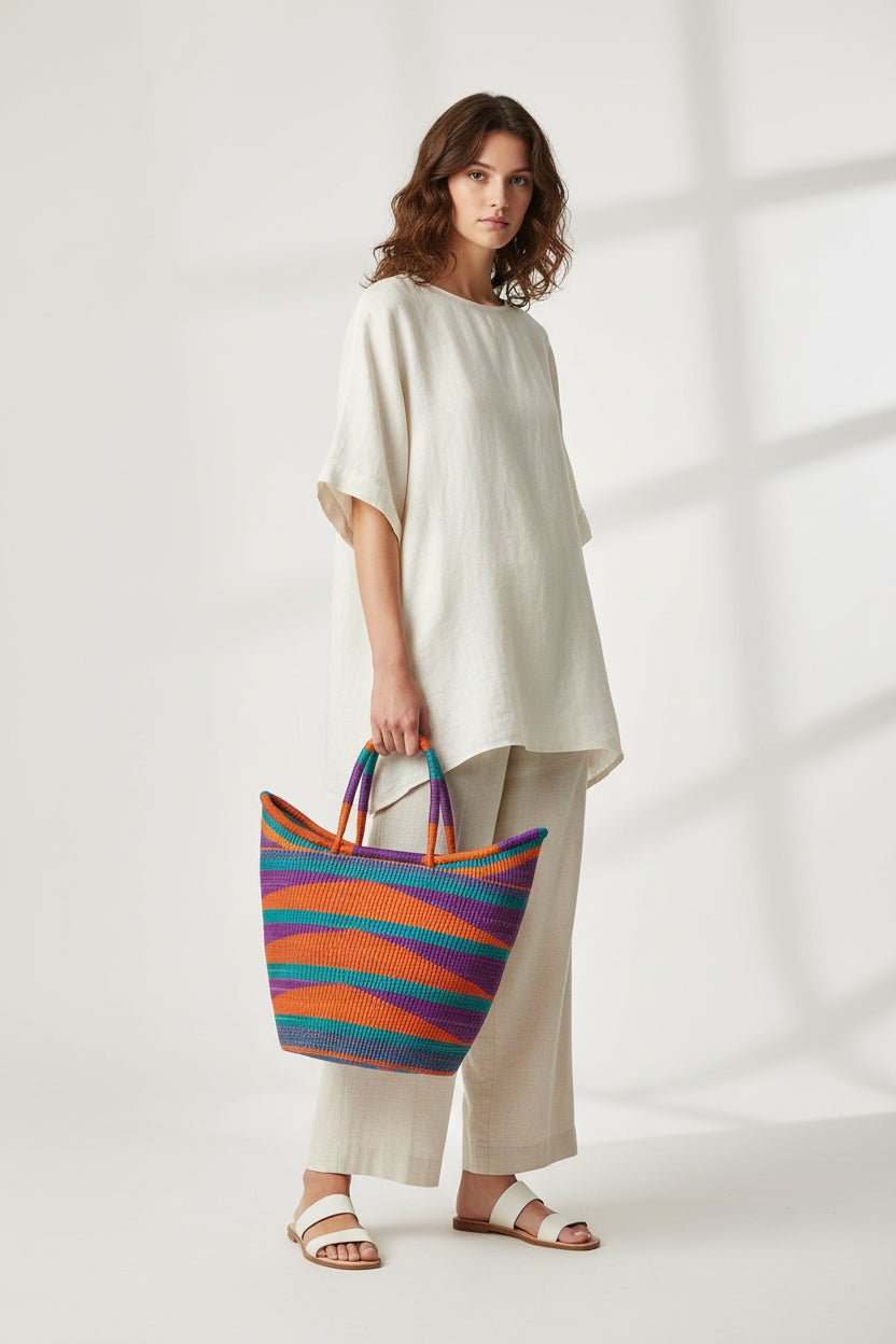 Boku Market Basket – Handwoven Bolga Basket from Ghana Handmade by Akua