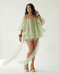 Ethereal Ruffled Mini Dress Boho Brown