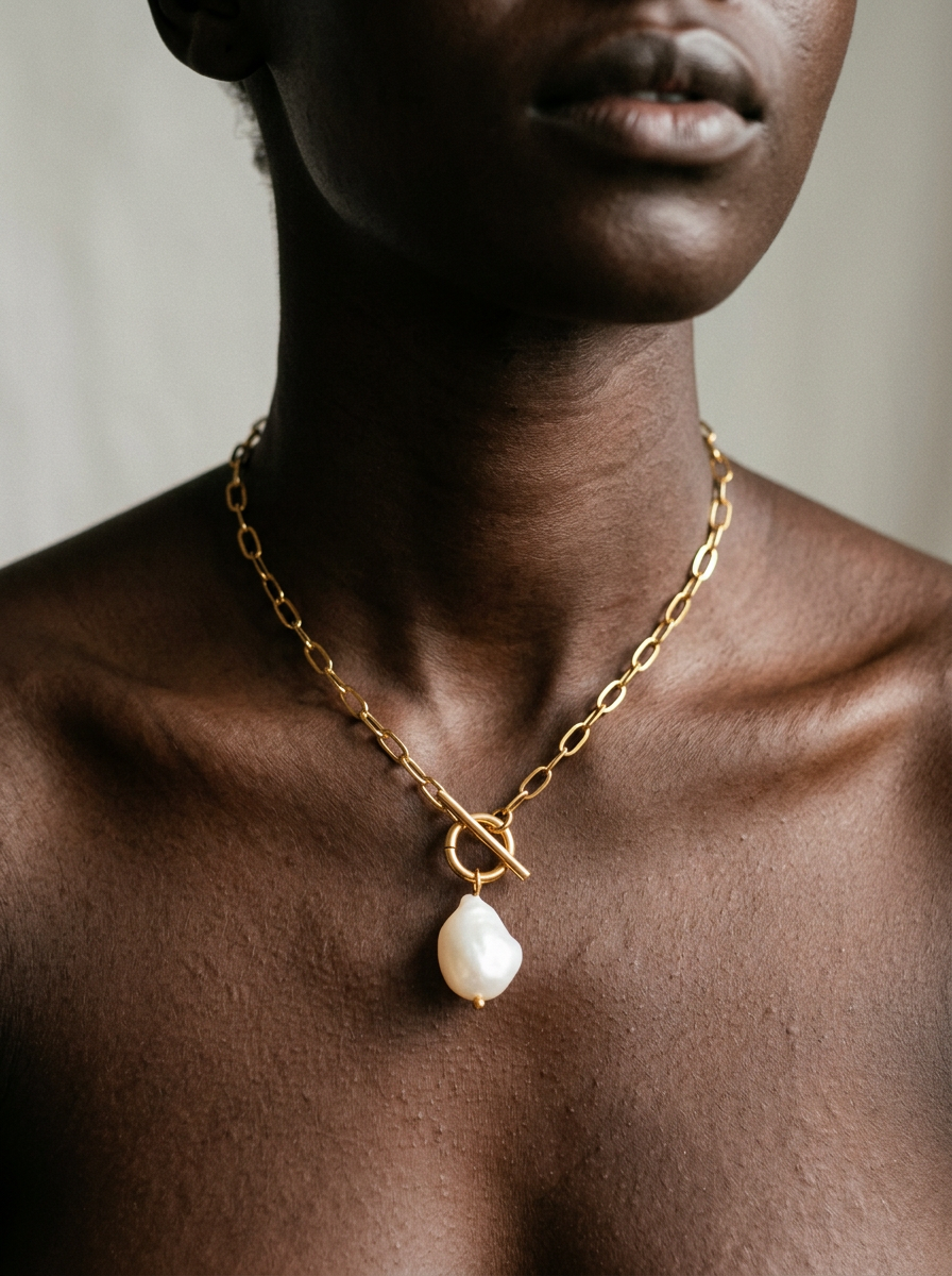 Graceful Gold-Plated Pearl Pendant Necklace