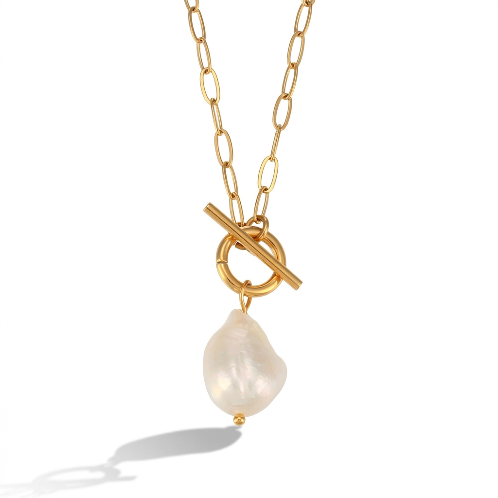 Graceful Gold-Plated Pearl Pendant Necklace