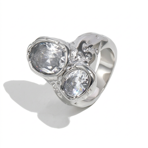 Golden Gold-Plated Zircon Statement Ring