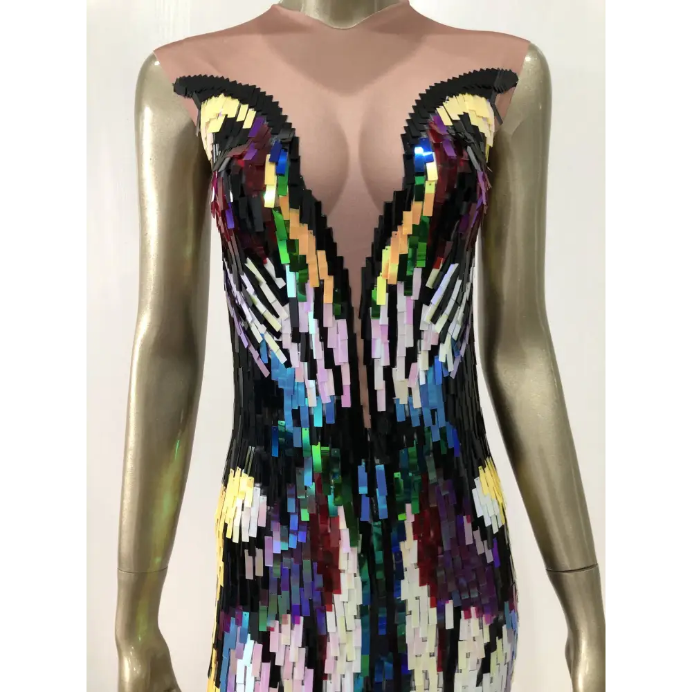 Rainbow Gradient Sequin Evening Dress Female Singer Costume Royalessencelux