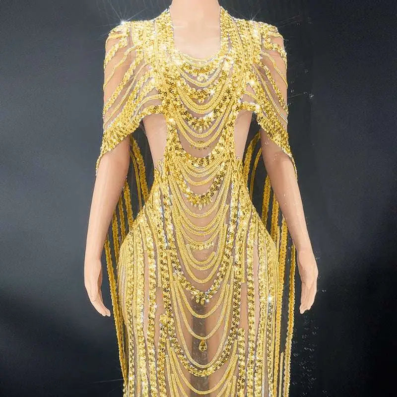 Red Beaded Celebrate Crystal Sequin Evening Gown
