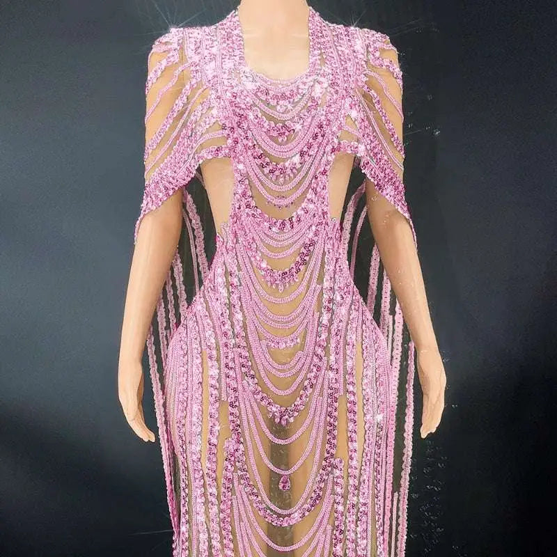 Red Beaded Celebrate Crystal Sequin Evening Gown